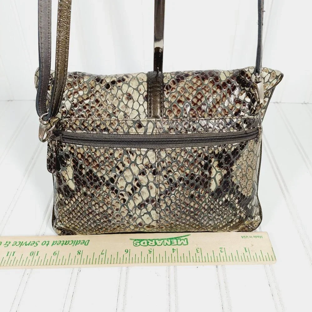 BRIGHTON Tan, Brown, Snake Skin Print SMALL Crossbody-Organizer Bag 0175
